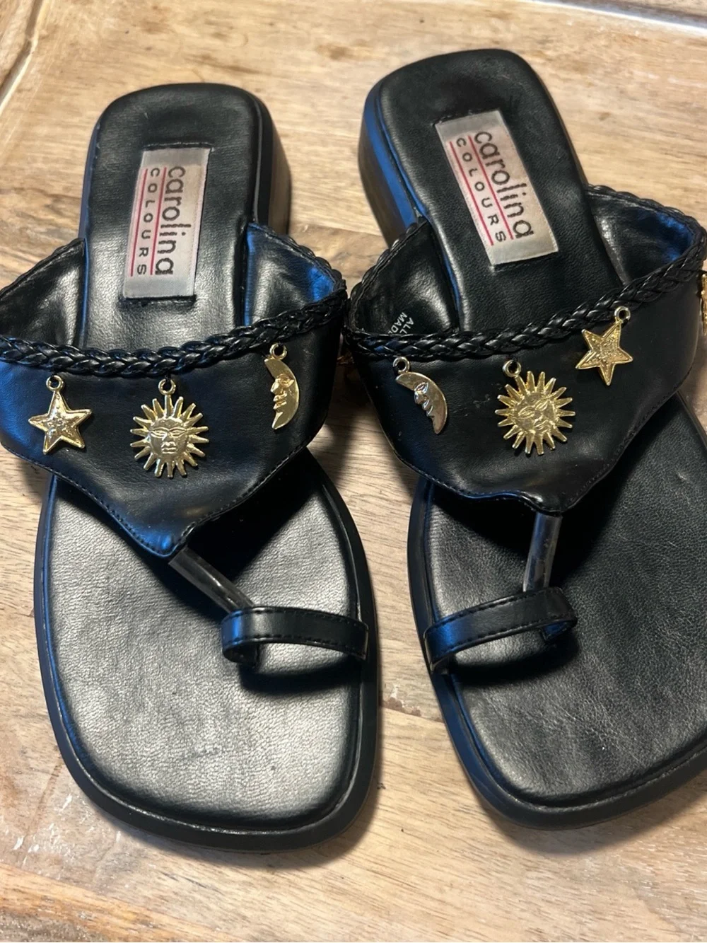 Carolina Sun & Star Black Girls' Embellished Thong Sandals